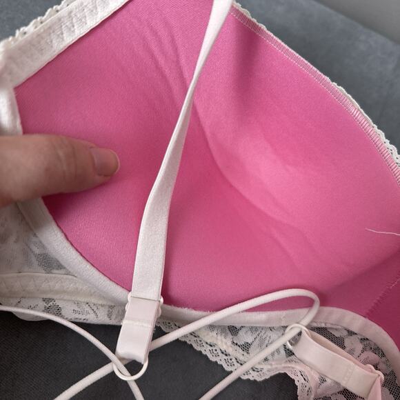 Victoria’s Secret Pink Lace Bralette Push Up Bra XXL Wire Free Padded White - Picture 6 of 7
